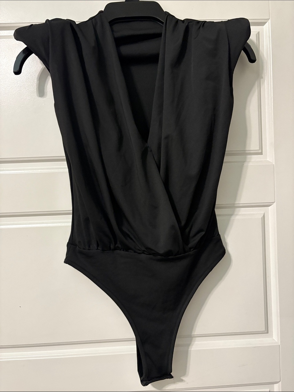 Source Unknown Black Draped V-Neck Bodysuit
